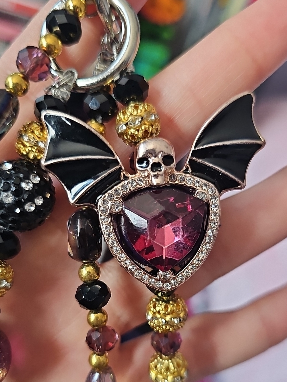 Gothic Bat Skull Purse Charm